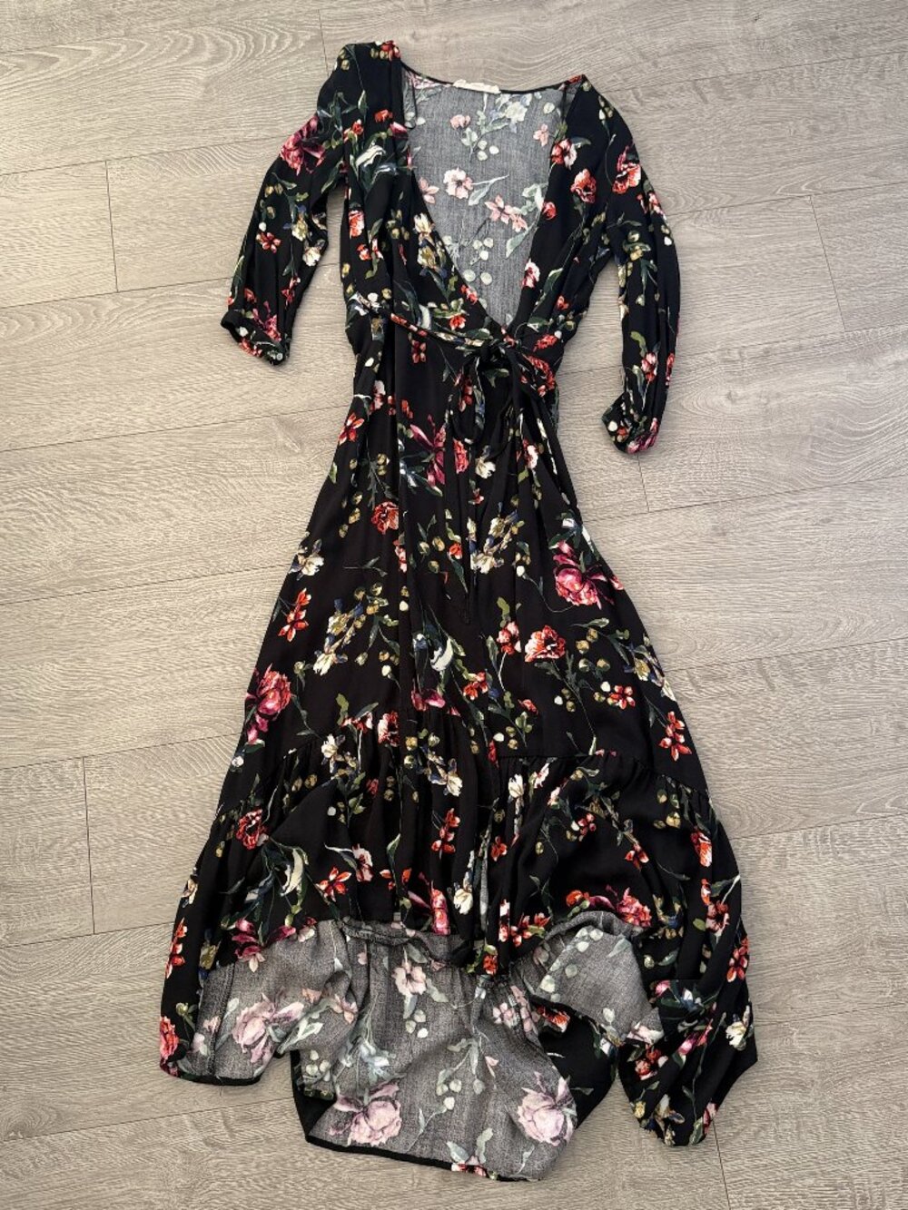 LoveStitch Black Floral High Low Wrap Maxi Dress Size Small